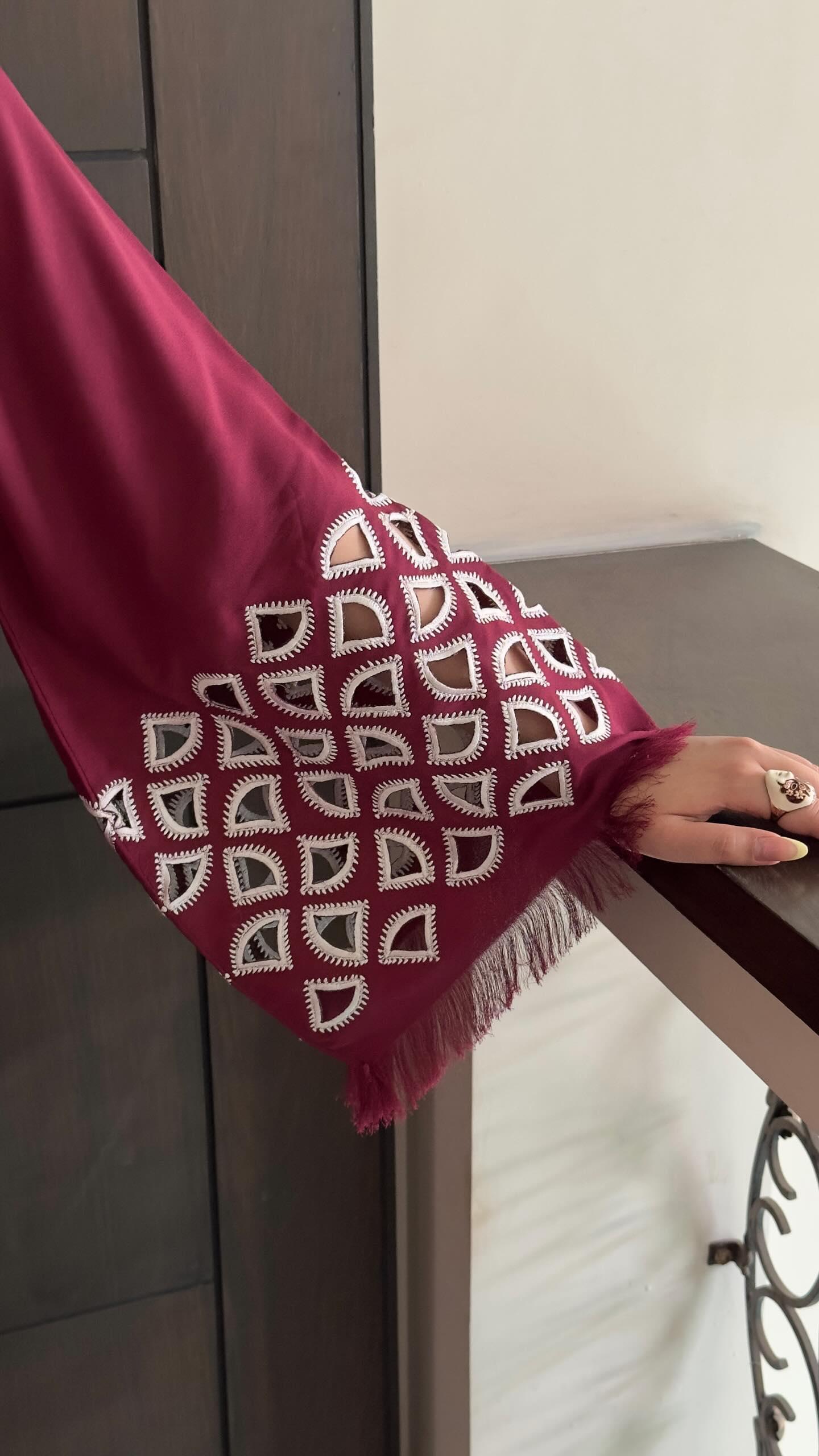 Manahils Stitched Burgundy Maroon Embroidered  Tunic