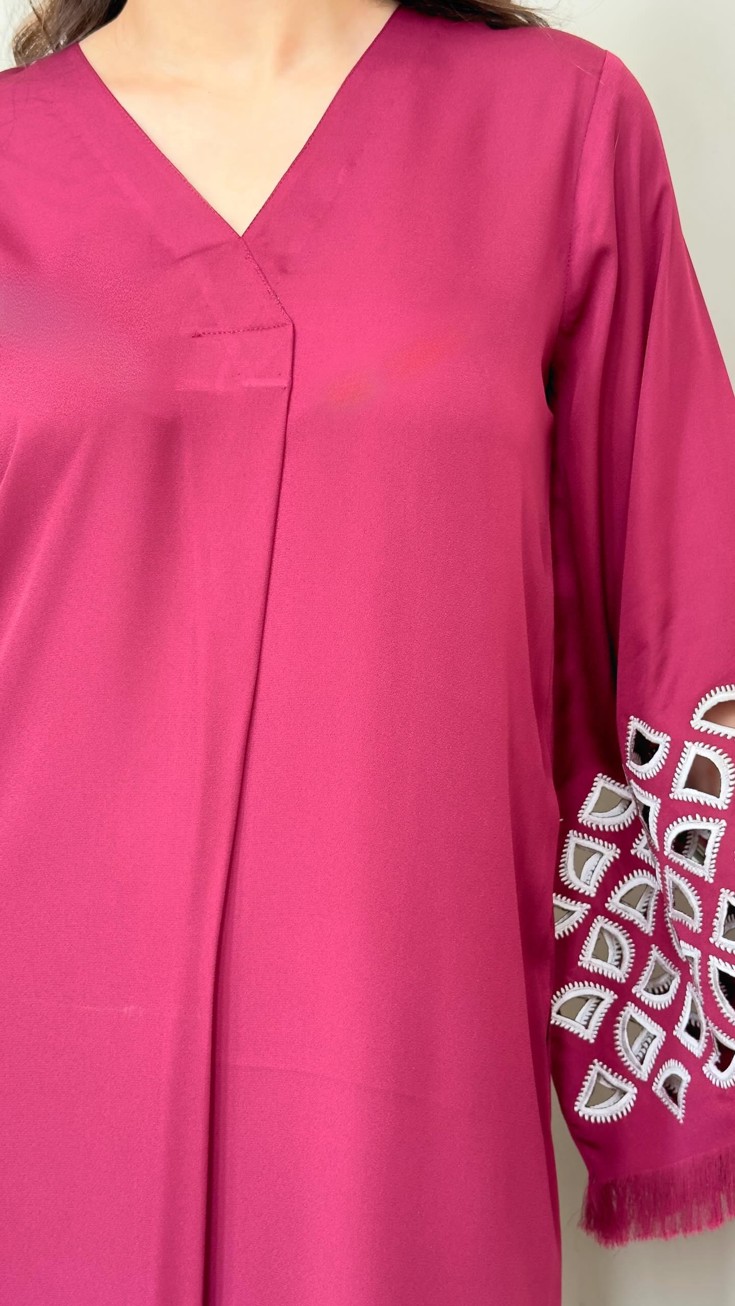 Manahils Stitched Burgundy Maroon Embroidered  Tunic