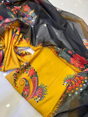 Heeriye 3 Piece Unstitched-Printed Swiss Lawn Suit-Yellow