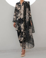 Heeriye 3 Piece Unstitched-Printed Swiss Lawn Suit-Black