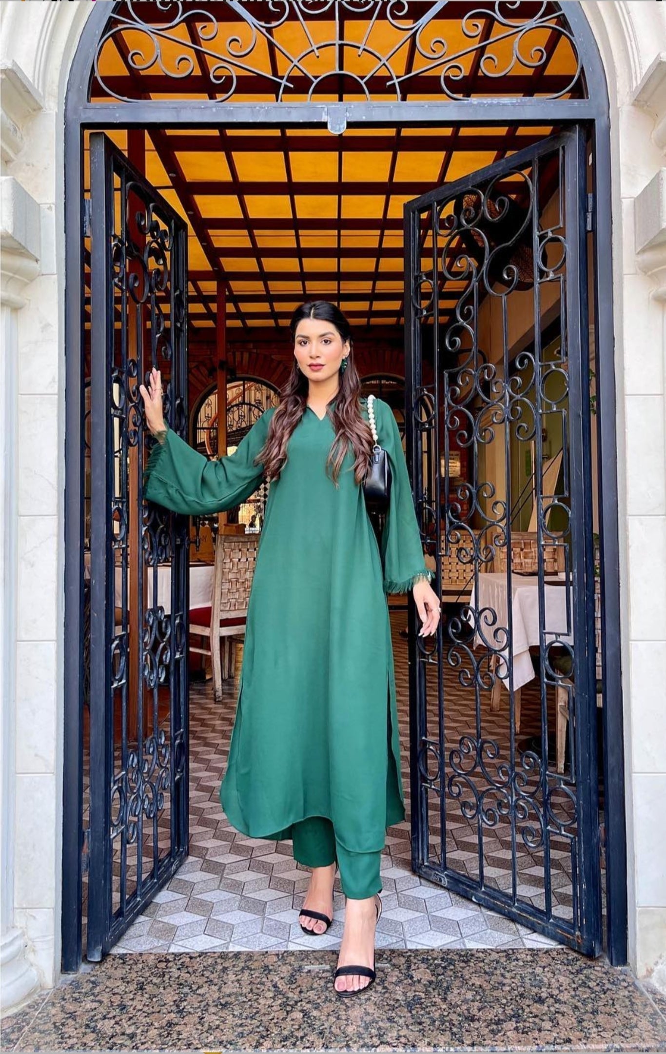 Manahils Stitched Hunter Love Green (Two Pc )