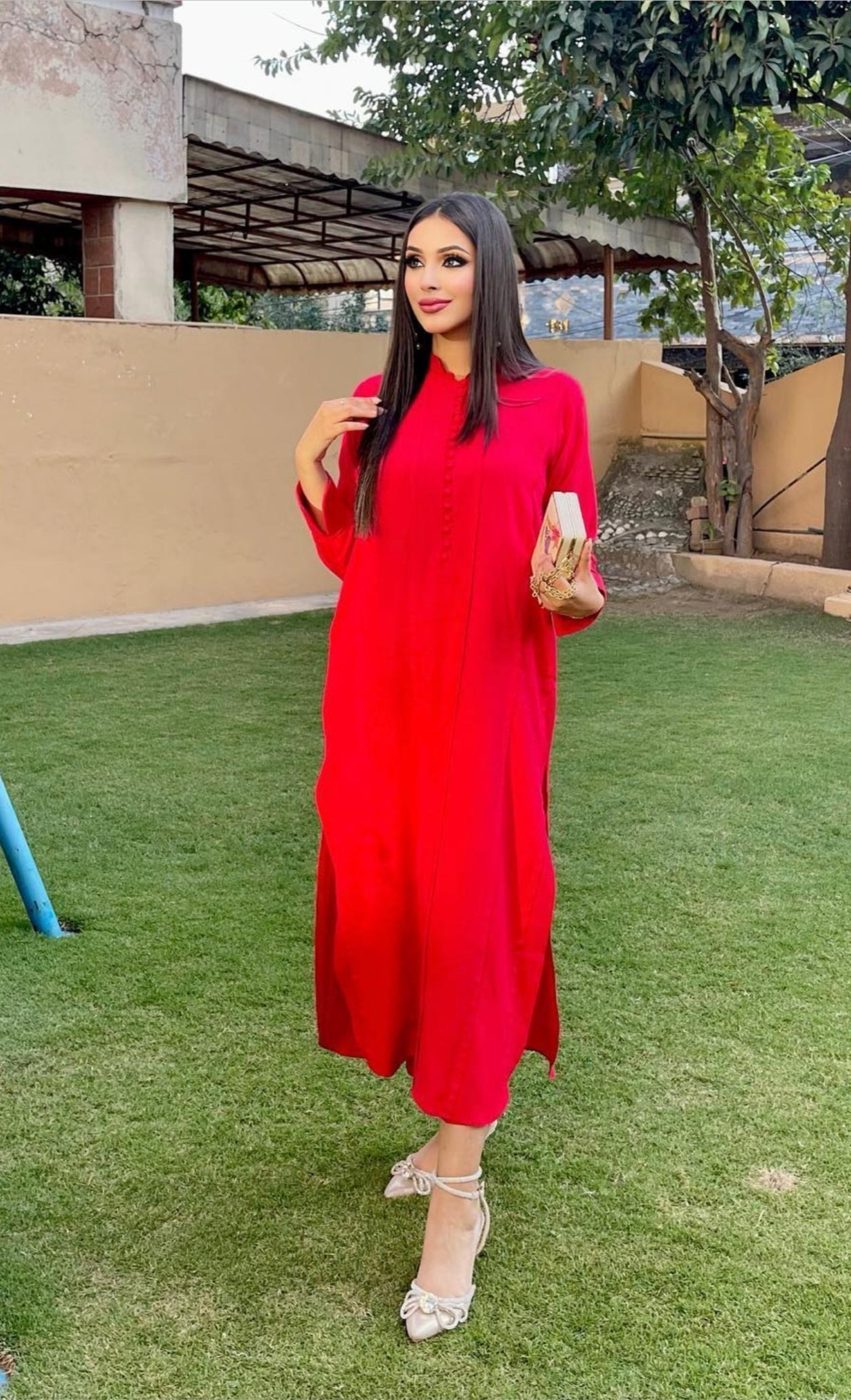 Manahils Stitched Co Ords Red Marina Tunic (Pay-Now)