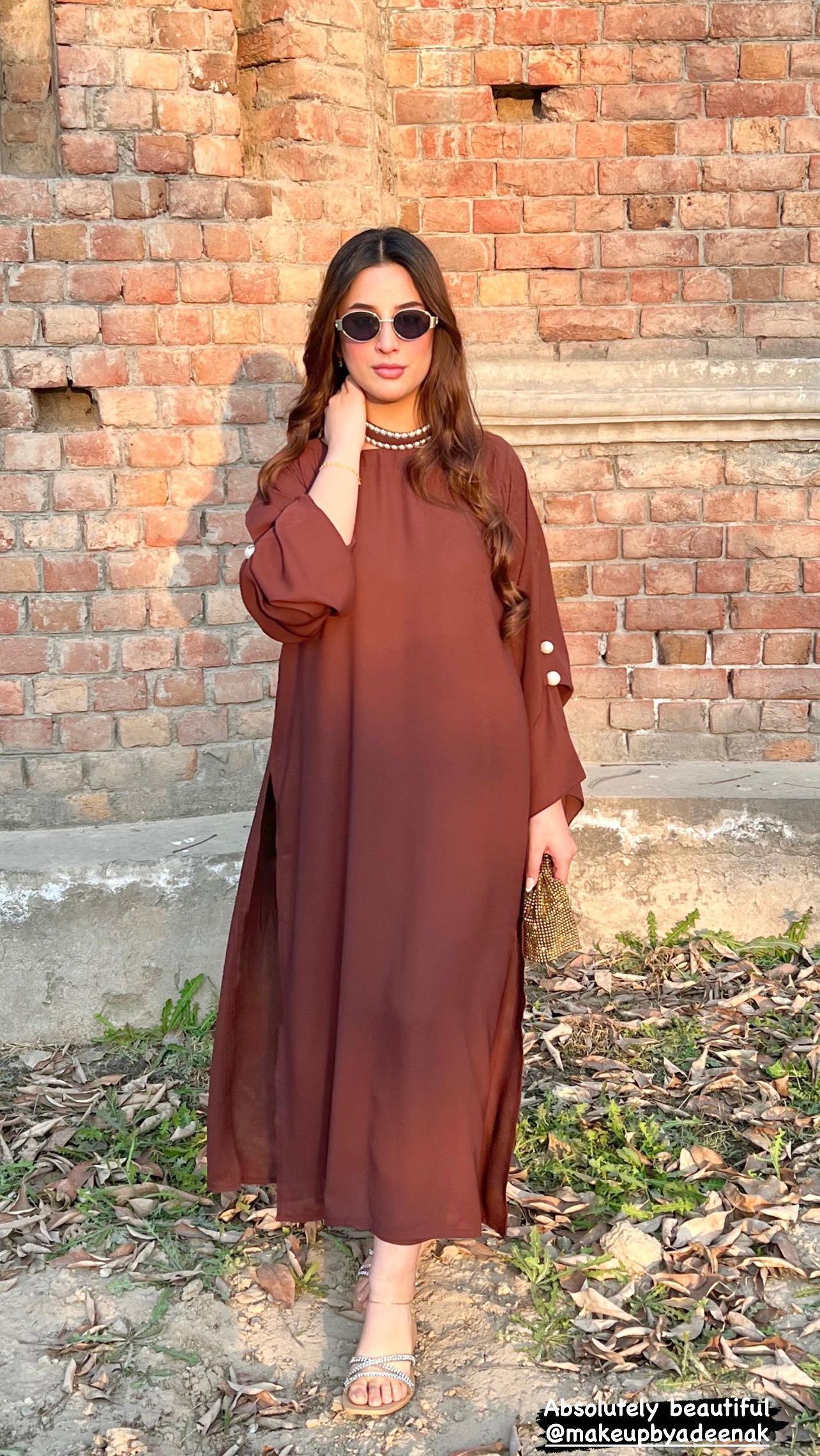 Manahils Stitched Brown Pearls