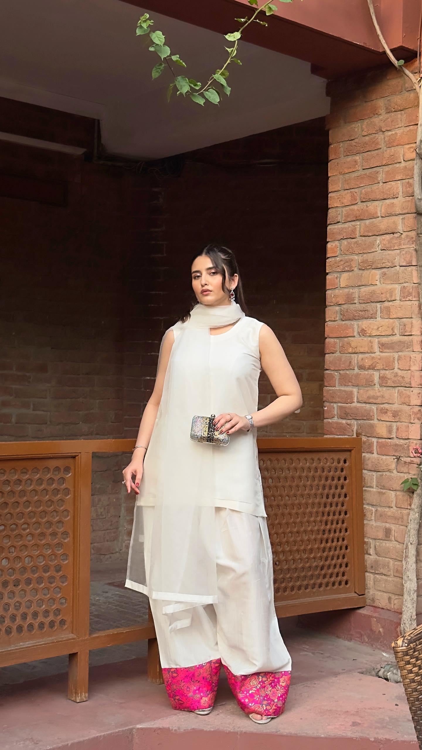 Manahils Stitched Farshi Shalwar Three Pc(Pay-Now)