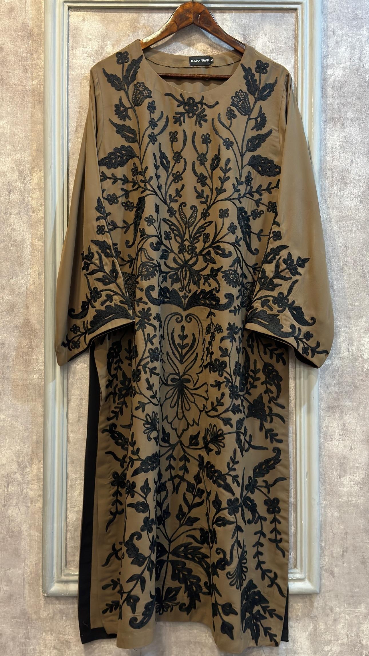 Manahils Stitched Khaki Brown Embroidered