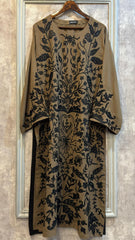 Manahils Stitched Khaki Brown Embroidered