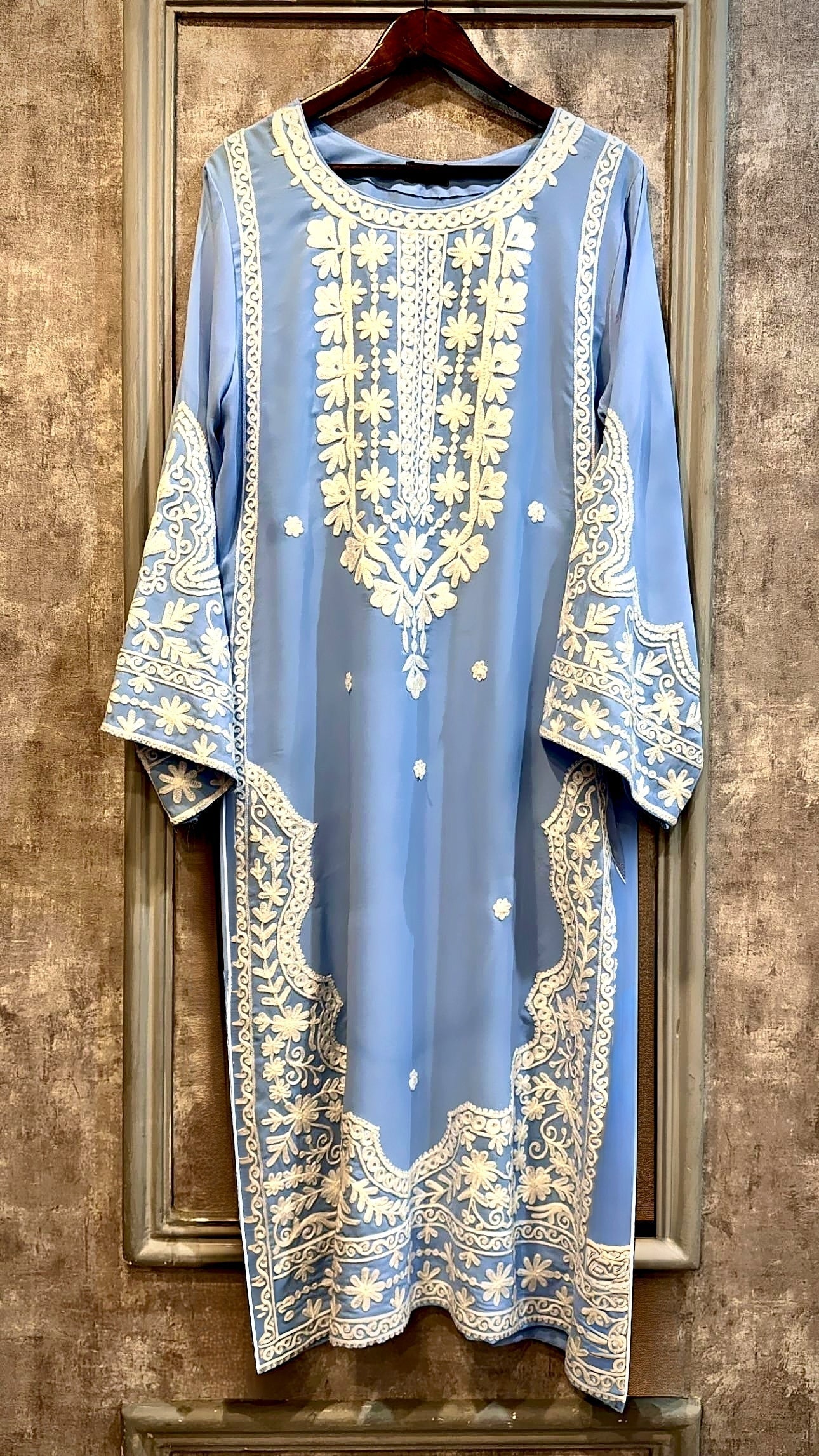 Manahils Stitched Ice Blue Embroidered Two Pc