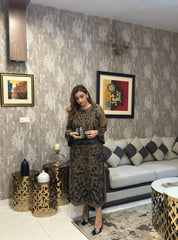 Manahils Stitched Khaki Brown Embroidered