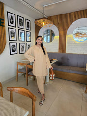 Manahils Stitched Co Ords Beige Basic Co-Ord Set