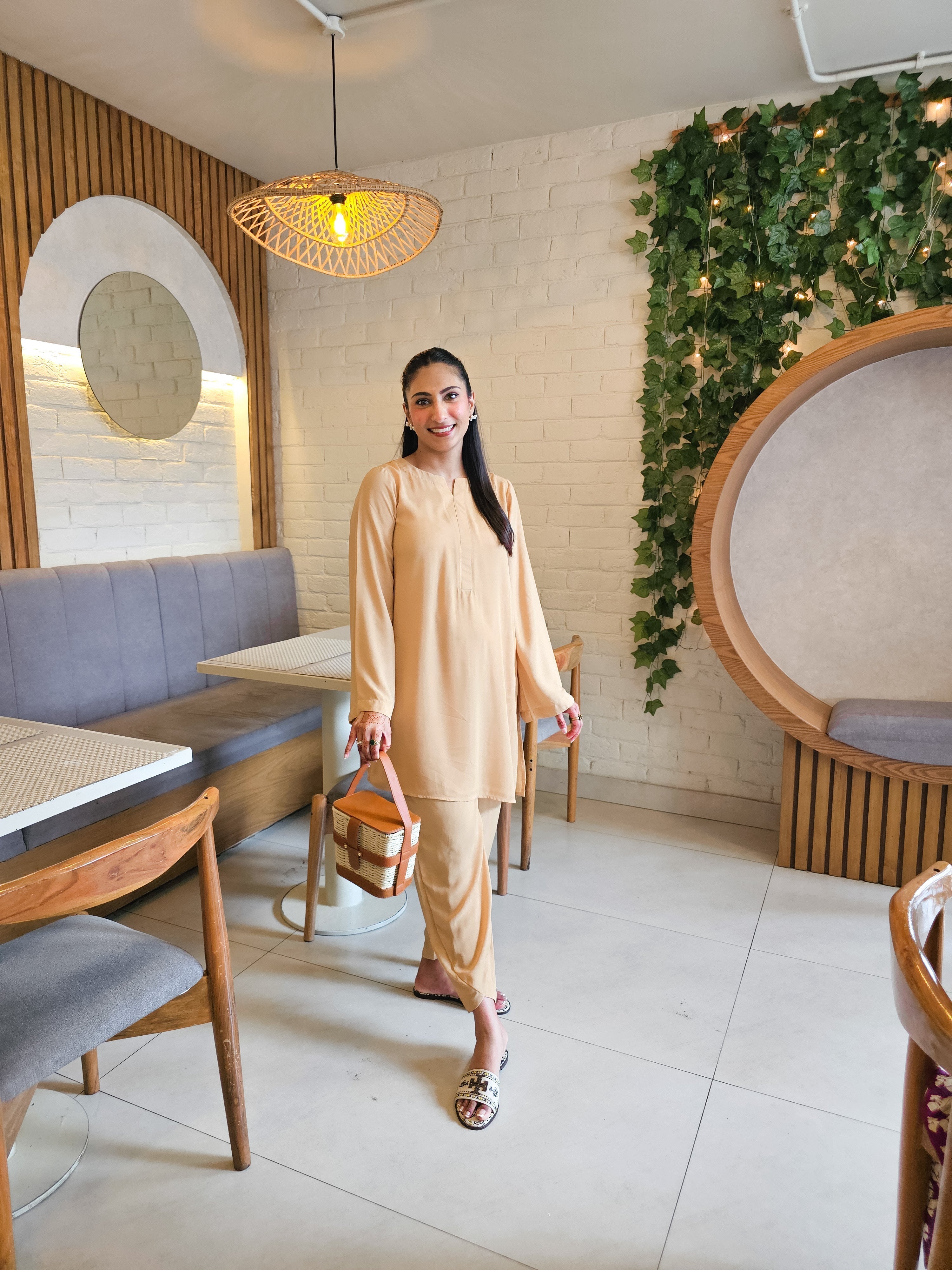 Manahils Stitched Co Ords Beige Basic Co-Ord Set