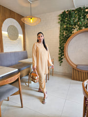Manahils Stitched Co Ords Beige Basic Co-Ord Set