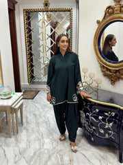 Manahils Stitched Co Ords Co-Ord Dark Green Embroidered