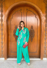 Manahils Stitched Green Aura Embroidered Two Pc