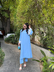 Manahils Stitched Ice Blue Embroidered Sleeves