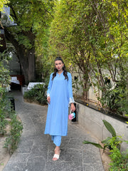 Manahils Stitched Ice Blue Embroidered Sleeves