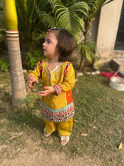 Khanak Stitched Kids-Yellow Multi Colour 2Pcs Suit-KG 021