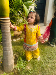 Khanak Stitched Kids-Yellow Multi Colour 2Pcs Suit-KG 021