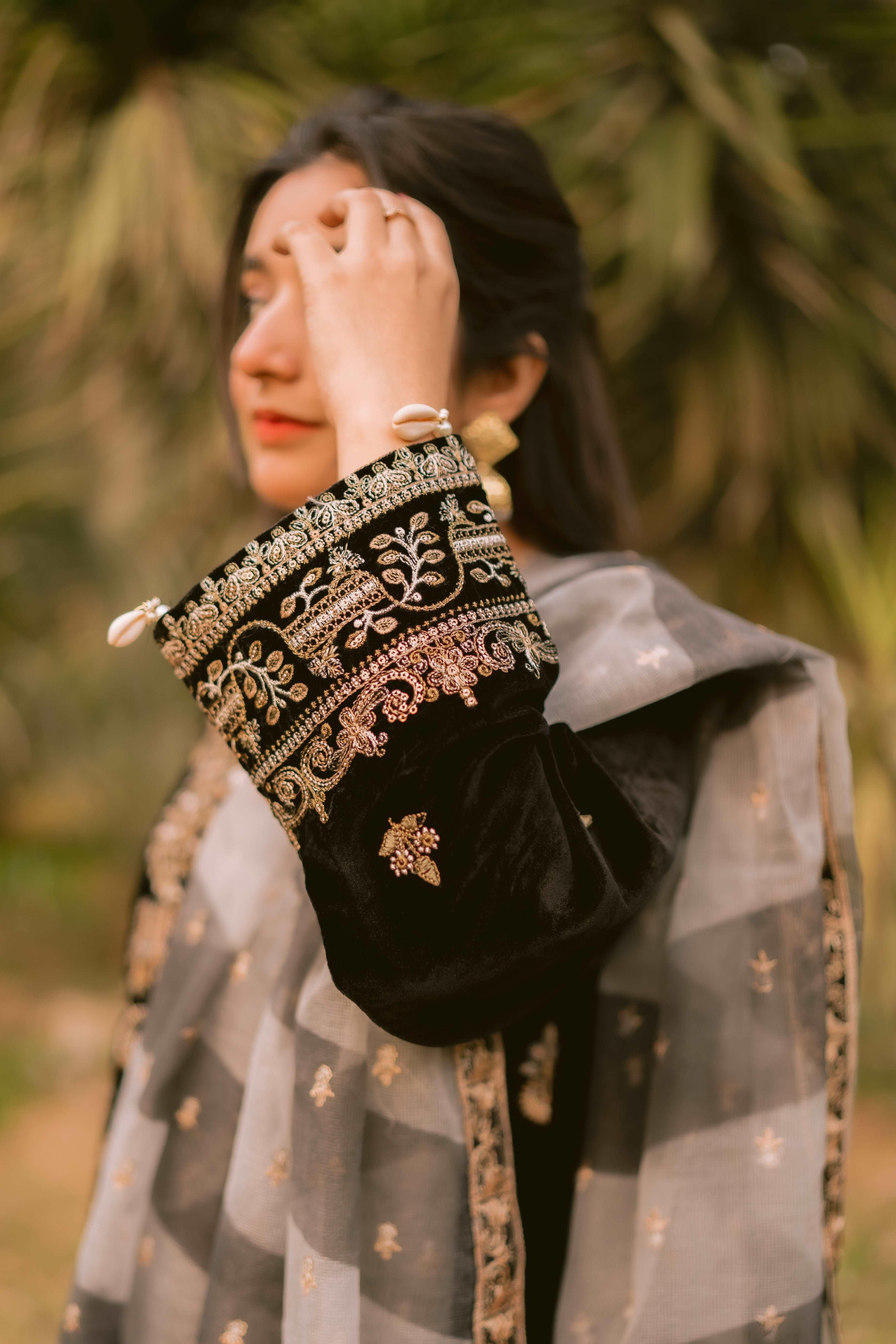 3 PIECE - EMBROIDERED VELVET SUIT 134K - Dressline Fabric