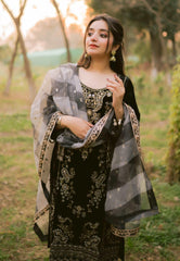 3 PIECE - EMBROIDERED VELVET SUIT 134K - Dressline Fabric