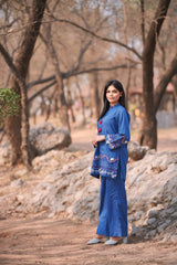 Urban Cut Royal Blue Embroidered Cotton Co-Ord Set