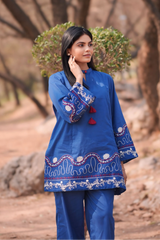 Urban Cut Royal Blue Embroidered Cotton Co-Ord Set