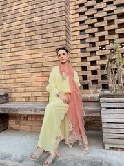 Zaman By MNM Stitched 3 Piece Ramen Silk Collection'2025-Butter petals