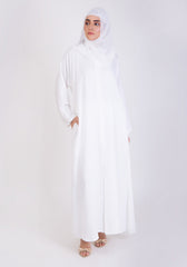 White Basic Front-Open Abaya - Abaya.pk