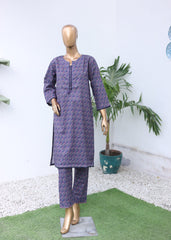 Mannequin wearing a purple coat with a plant on a white background