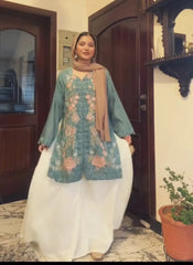 Urban Cut Embroidered Paper Cotton Co-ord Set with Flared Palazzo-C0304