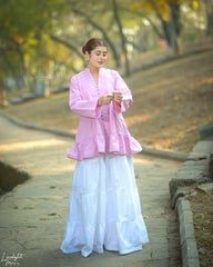 Urban Cut Solid Cotton Pleated Kurti with Fabric Buttons