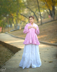 Urban Cut Solid Cotton Pleated Kurti with Fabric Buttons