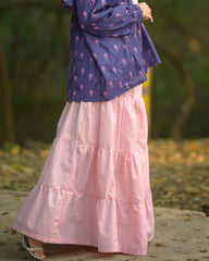 Urban Cut Pink Cotton Maxi Skirt – Elegant Tiered Long Skirt