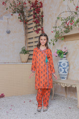 Khanak Kids Fire Orange Angrakha Style 2pcs Suit-KST 057