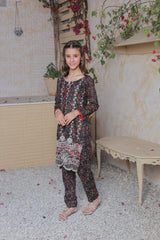 Khanak Stitched Kids-Black And White 2pcs Embroidered Suit KST 062