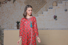 Khanak Stitched Kids-Fire Red Angrakha Style 2pcs Suit-KST 058