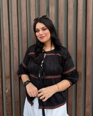 Urban Cut Black Embroidered Cotton Top