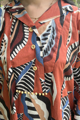 Urban Cut Rust Abstract Cotton 2-Piece Set ? Shirt & Striped Trousers