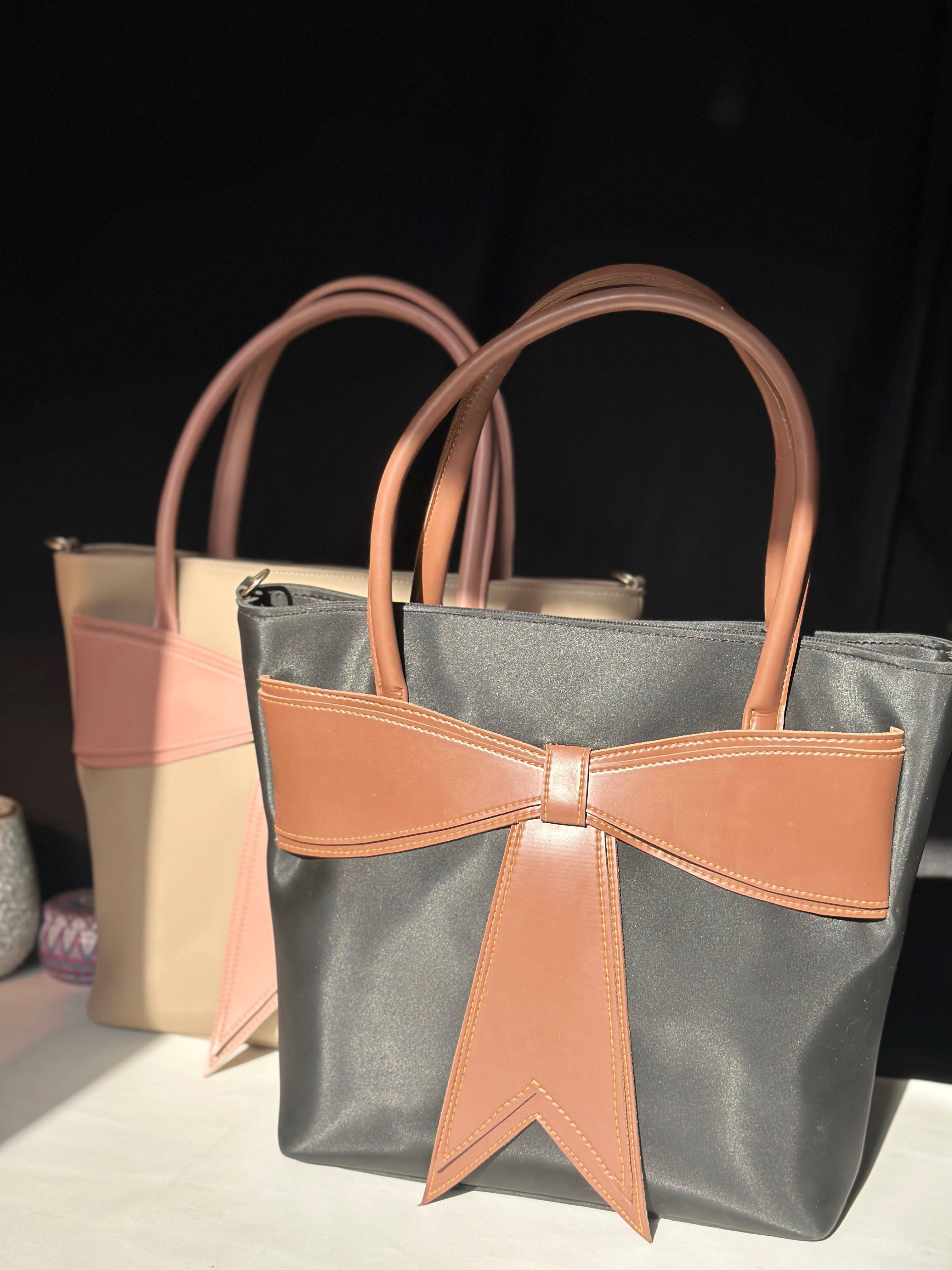 Fineur Carryme Beige and brown Tote Bags | Cute Bow High Quality Bag Just for 1999.