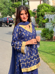 Urban Cut 2 Piece Navy Embellished Farshi Co-Ord Set-UC | 2P | C0305