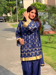 Urban Cut 2 Piece Navy Embellished Farshi Co-Ord Set-UC | 2P | C0305