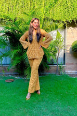 Mustard Crochet Co-Ord set Momina Ammar
