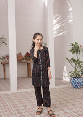 Khanak Stitched Kids-Raven Black 2pcs Printed Frock Suit-KST 046
