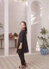 Khanak Stitched Kids-Raven Black 2pcs Printed Frock Suit-KST 046