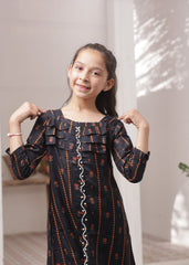 Khanak Stitched Kids-Raven Black 2pcs Printed Frock Suit-KST 046