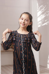 Khanak Kids Raven Black 2pcs Printed Frock Suit-KST 046