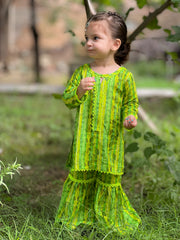 Khanak Stitched Kids-Pear Green  2pcs Printed Gharara Suit-KST 051