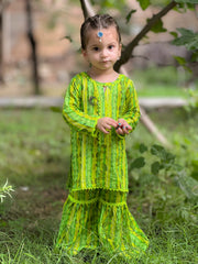 Khanak Stitched Kids-Pear Green  2pcs Printed Gharara Suit-KST 051
