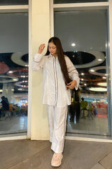 Urban Cut Women 2 Piece Coord Set â€“ White with Contrast Detailing