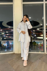 Urban Cut Women 2 Piece Coord Set â€“ White with Contrast Detailing