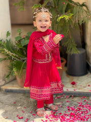 Khanak Stitched Kids-Vivid Pink Short Frok-KST 038